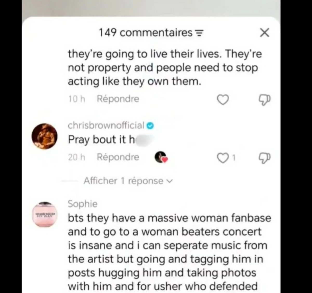 Chris Brown's comment on a video on TikTok (Screenshot from thvtype7's video on X) 