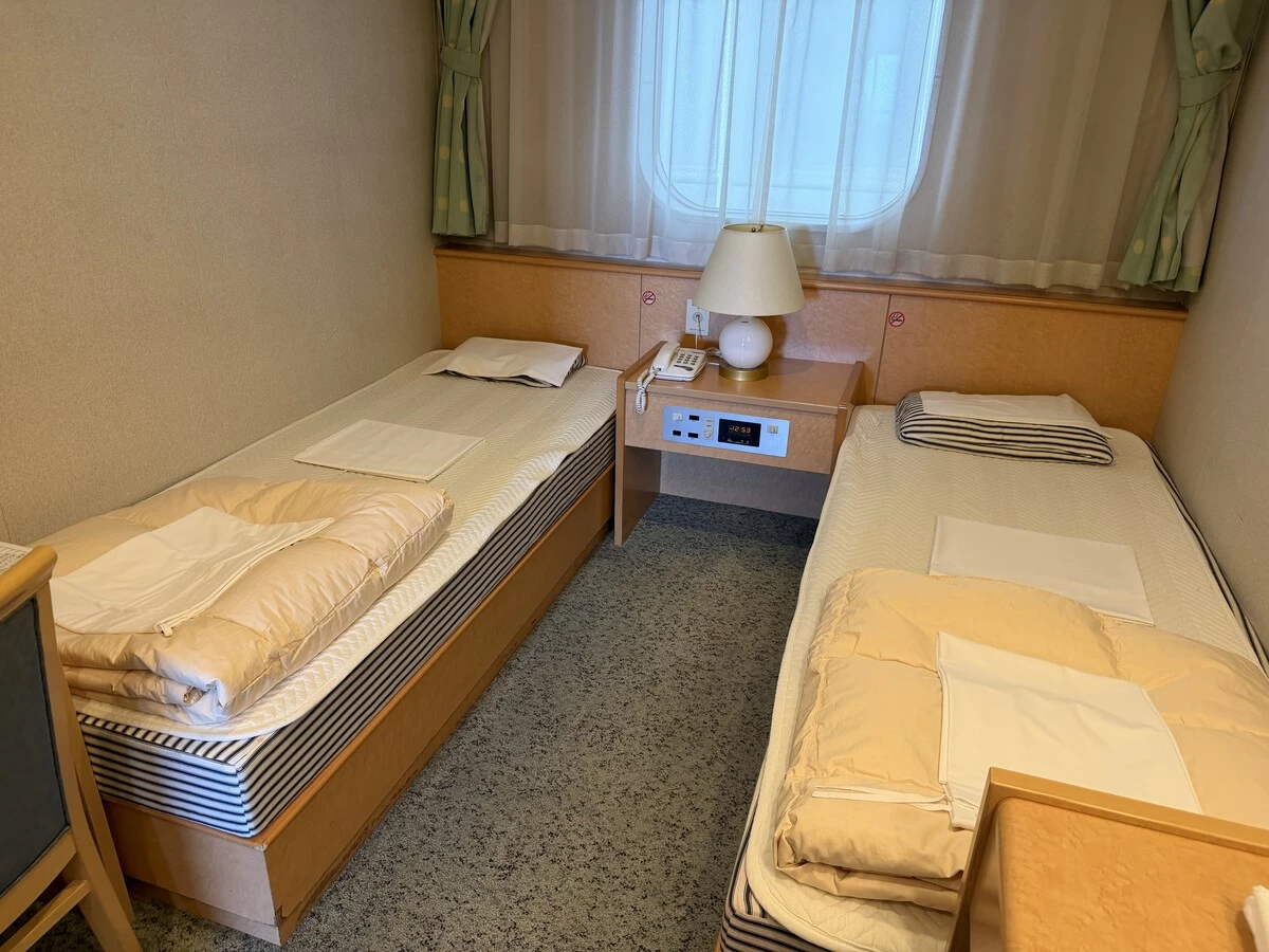 A Western-style room on the Hakuo II large ferry, anchored at Yatsushiro port in the city of Yatsushiro in Kumamoto Prefecture to offer meal, bathing and other support to people affected by a massive earthquake that struck the southwestern Japan prefecture July 28, photographed on Thursday, August 13.