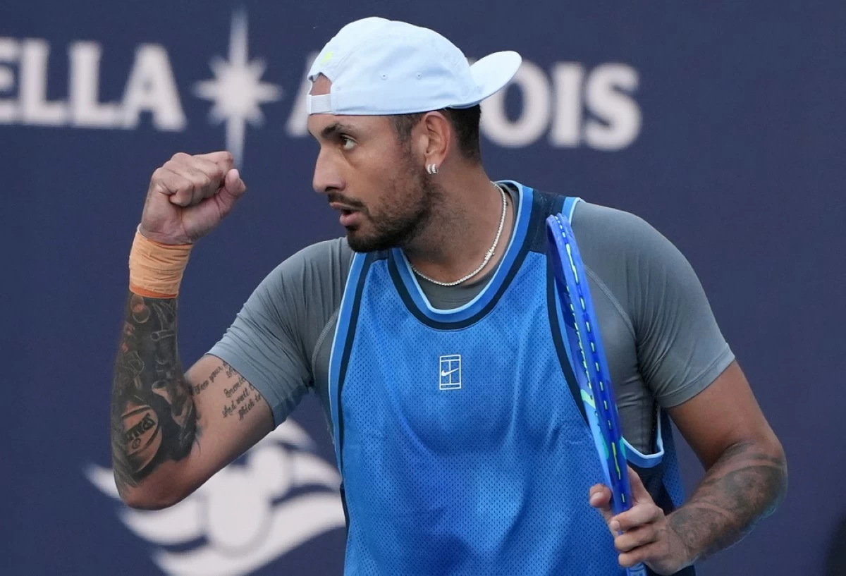 FILE - Nick Kyrgios, of Australia, reacts during his match against Mackenzie McDonald at the Miami Open tennis tournament, Wednesday, March 19, 2025, in Miami Gardens, Fla. (AP Photo/Lynne Sladky, file)