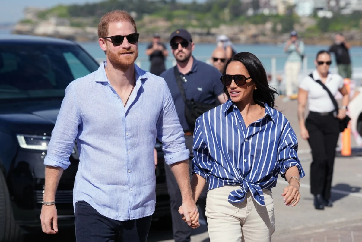 Prince Harry, and Meghan, the Duke and Duchess of Sussex, arrive for an event, during a visit to Bondi Beach, Australia, April 17, 2026. (Jonathan Brady/Pool Photo via AP, File)