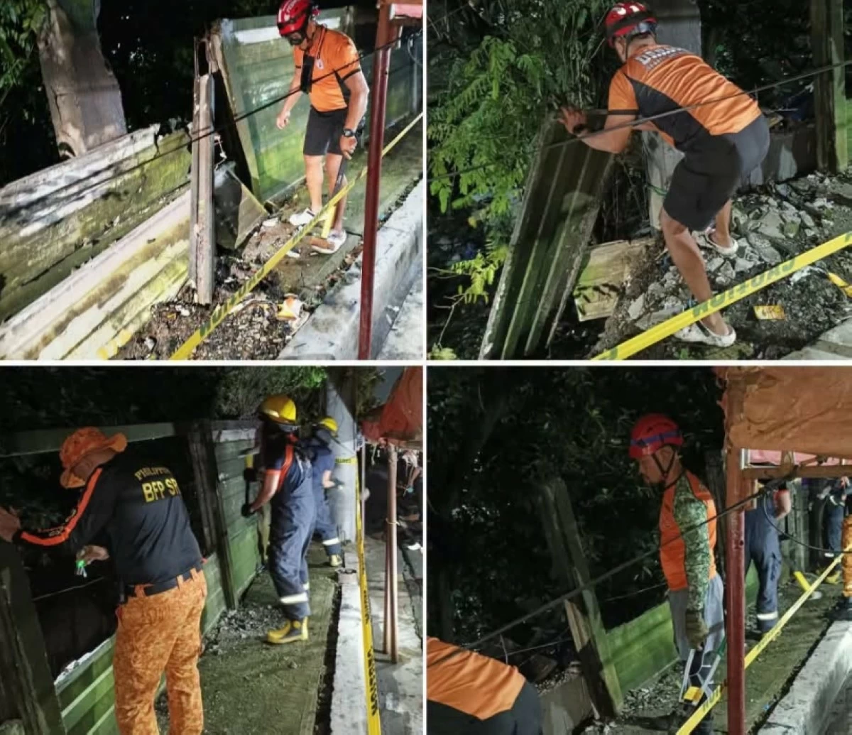 Personnel remove a collapsed wall along C5 Road in Barangay Western Bicutan, Taguig on Aug. 19. (photos from the Taguig City government)