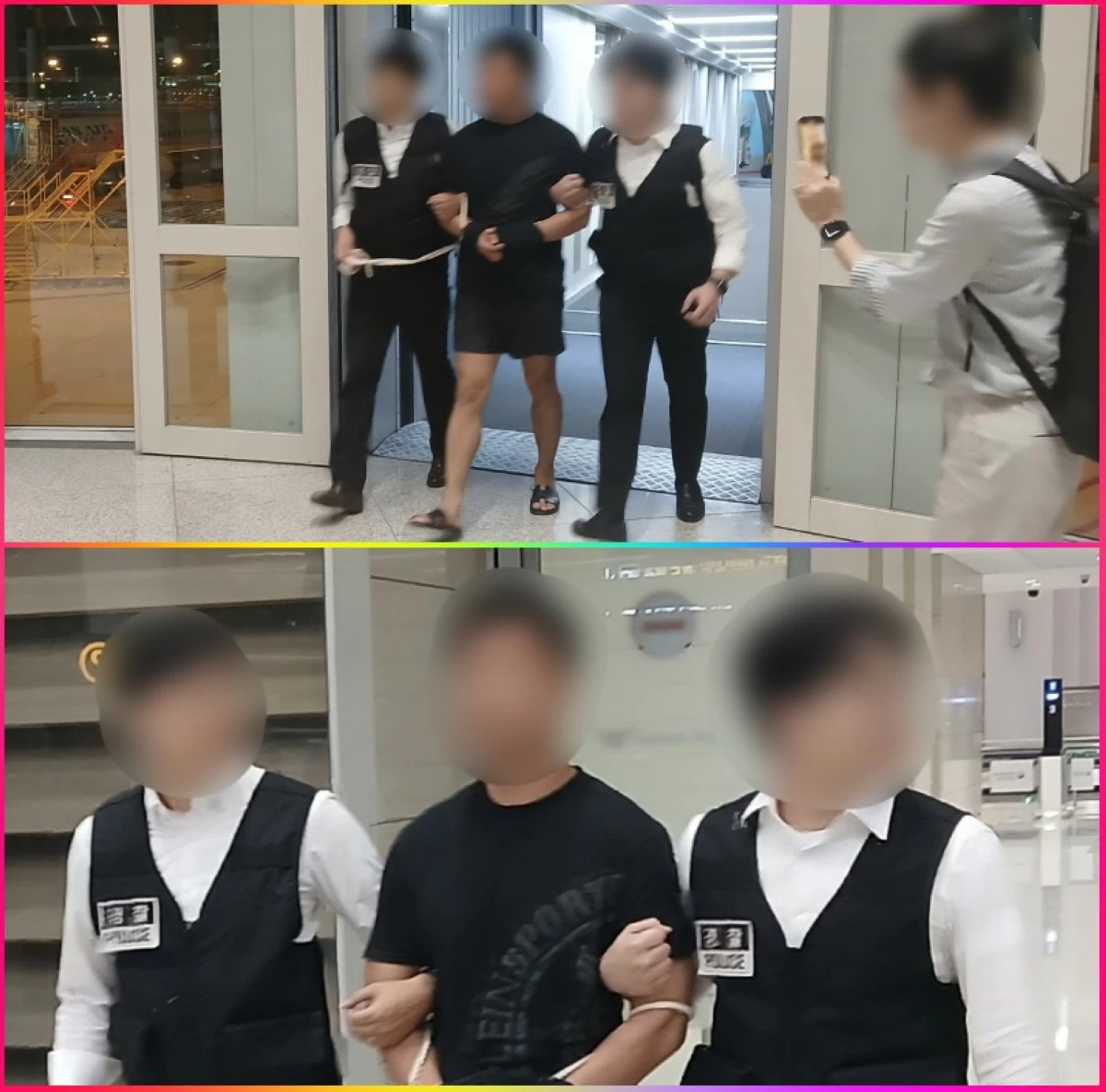 Escorted by the police, a Chinese national arrives at Incheon International Airport on Aug. 22 last year from Bangkok, Thailand (Korea's Ministry of Justice) 