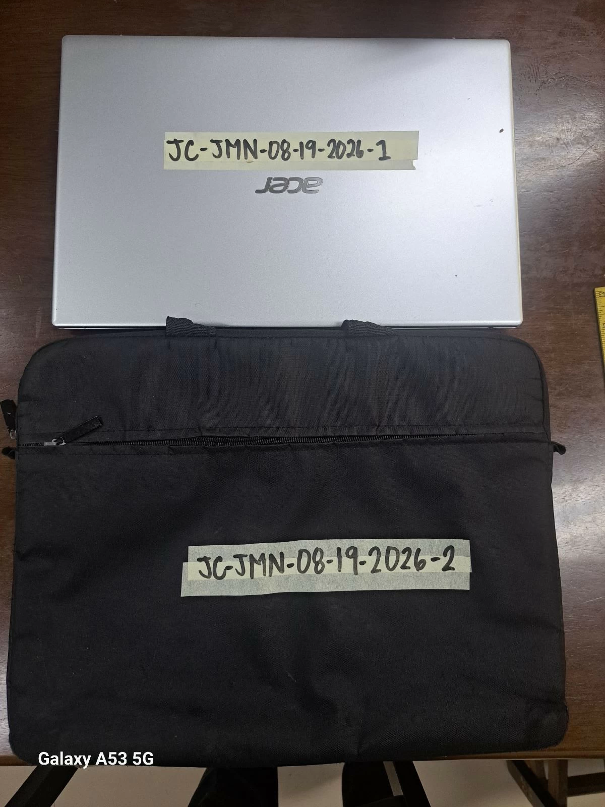 An Acer laptop and laptop bag allegedly taken during a break-in at a teacher’s house in Barangay Baesa, Quezon City. (Photo courtesy of QCPD)