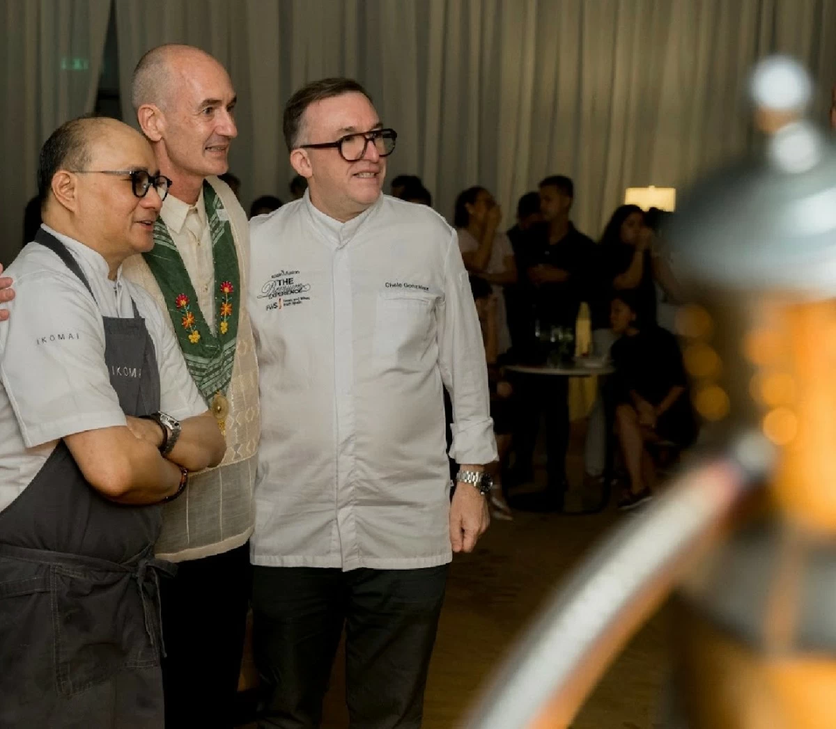 Chef James Antolin of Ikomai Tochi, Anya Resort Tagaytay GM Mikel Arriet, and Chef Chele Gonzalez of Samira, at the ninth anniversary celebration of the resort. 