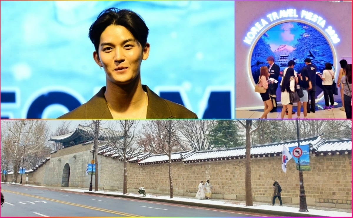 (Clockwise from top left) K-pop idol Bae Jin-young at the Korea Travel Fiesta 2026 on Aug. 22 at the SM Mall of Asia, and the Yeongchumun, or west gate, of the Gyeongbokgung Palace in Seoul, South Korea in winter (Jonathan Hicap) 
