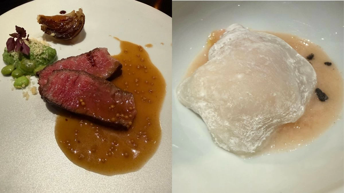 Wagyu Tenderloin Charcoal Grill and Peaches Gelato Mochi (Photo: Philip Cu Unjieng)