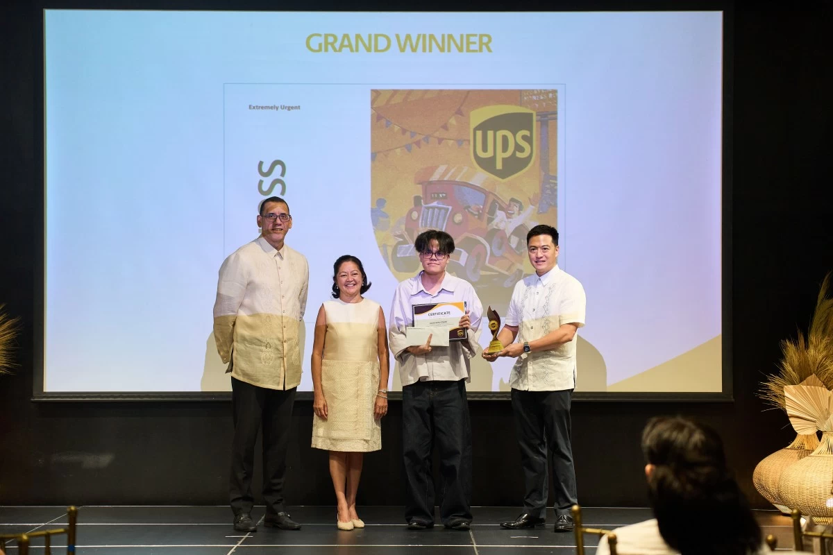 THE GRAND WINNER (From left) Russell Reed, managing director, UPS Philippines; First Lady Liza Araneta-Marcos; Lauren Kerby Obaldo; and Jose Paolo Delgado, president and CEO of the Delgado Brothers Group