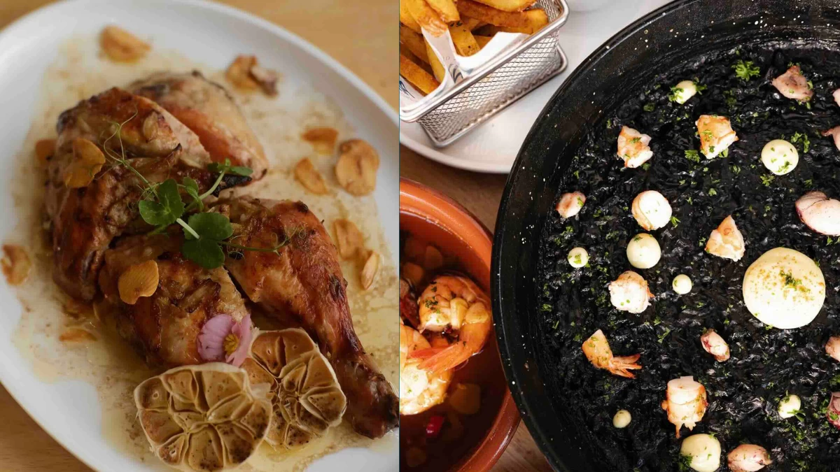 Garlic chicken roasted in EVOO and Paella Negra (Photo: Norma Resto Cafe)