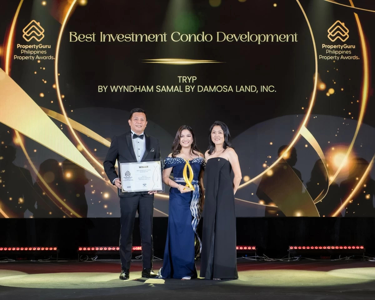 Damosa Land receives the Best Beachfront Condotel Architectural Design award for TRYP by Wyndham Samal, underscoring the project's design excellence and growing prominence as a premier hospitality and investment destination in Mindanao. (Photo: PropertyGuru)