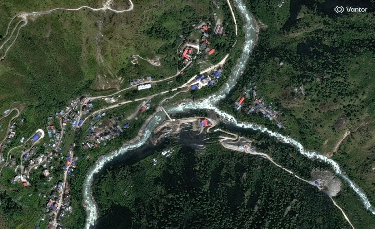 This satellite image provided by Vantor shows Syapru Besi, Nepal on Oct. 18, 2023. (Satellite image ©2026 Vantor via AP)