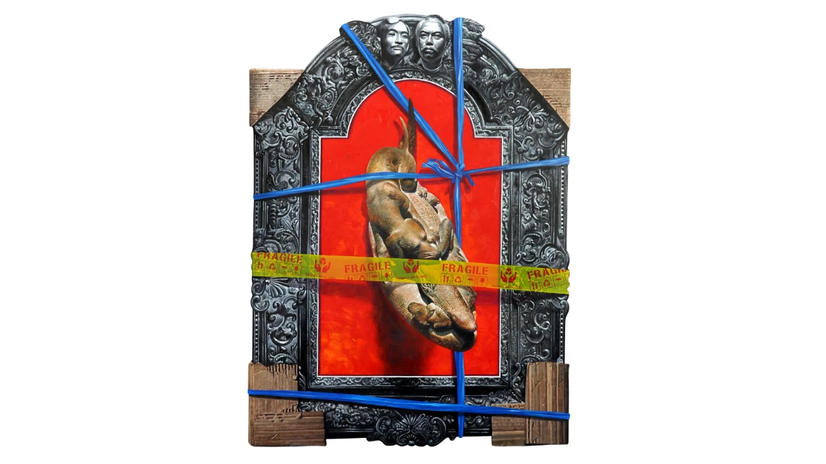 Demetrio Dela Cruz, La Venganza de la Madre, The Mother's Revenge after Jose Rizal, 70 cm x 127 cm, oil on cut shaped wood board (Photo: Art Lounge Manila)
