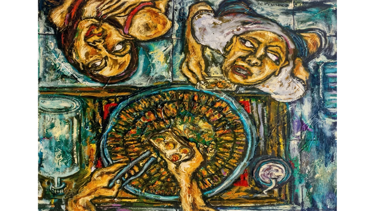 Danile Dansoy Coquilla, Siomai Karton, 20 in x 20 in, oil on canvas (Photo: Art Lounge Manila)