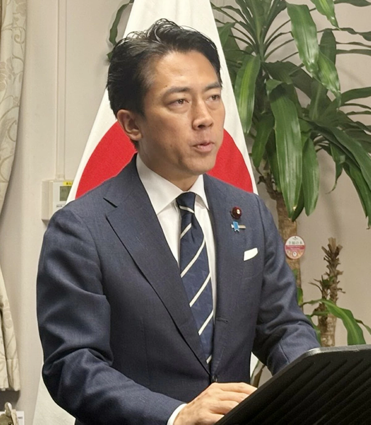 Japanese Defense Minister Shinjiro Koizumi speaks at a press conference in
Tokyo on Friday.