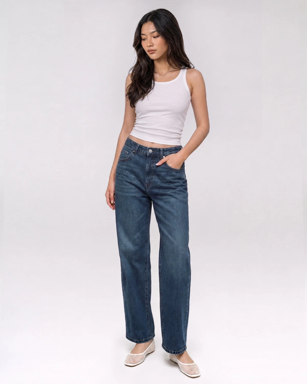 Wide-Leg Jeans paired with a Ribbed Knit Tank Top