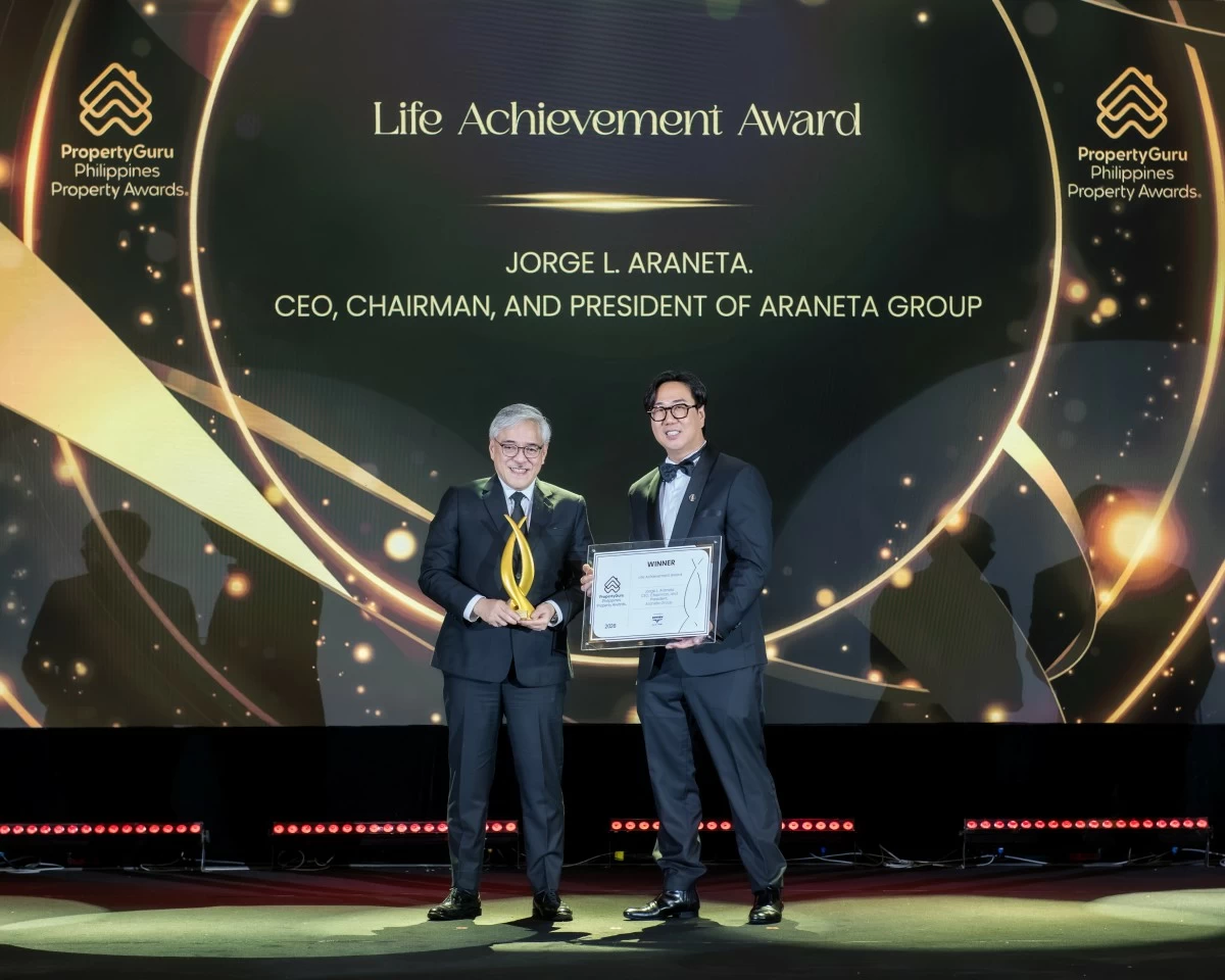 Jorge L. Araneta of Araneta Group is presented with the Life Achievement Award at the PropertyGuru Philippines Property Awards 2026, honoring his role in shaping the country’s property landscape. (Photo: PropertyGuru)
