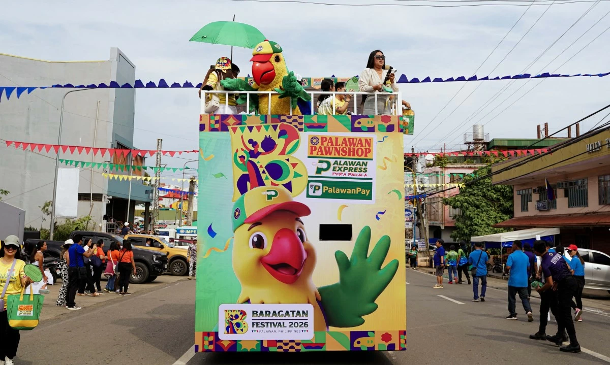 Pikoy, the official mascot of the Palawan Group of Companies, inspired by the endemic blue-naped parrot of Palawan, brought color and energy to the Baragatan Festival's float parade 