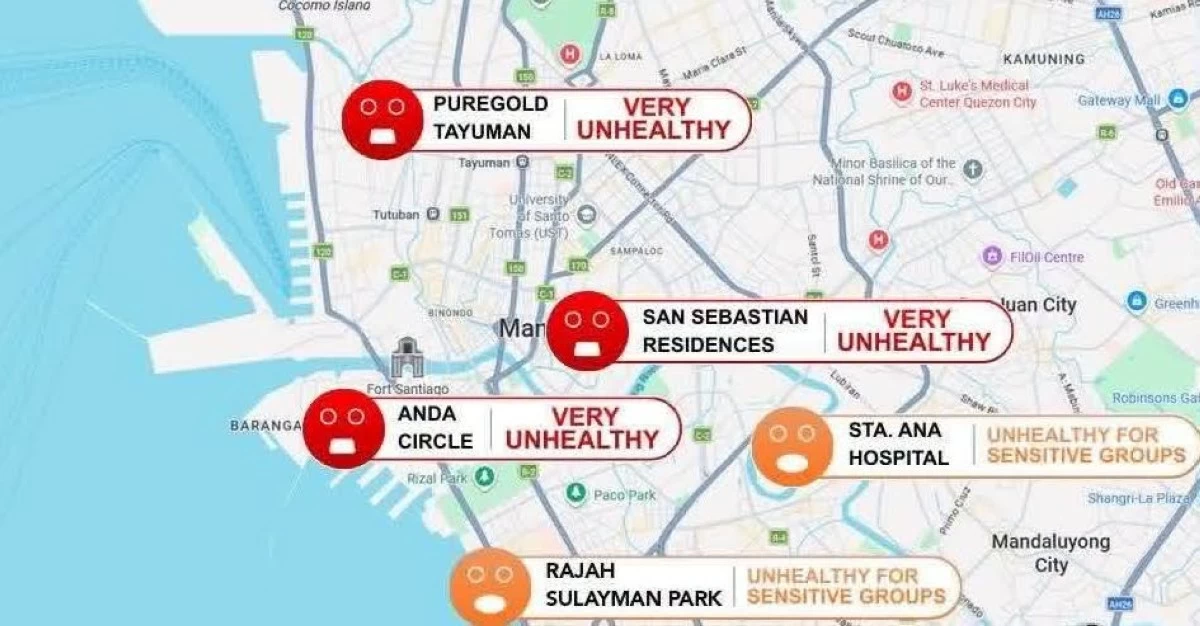 Manila air quality ranges from unhealthy to very unhealthy