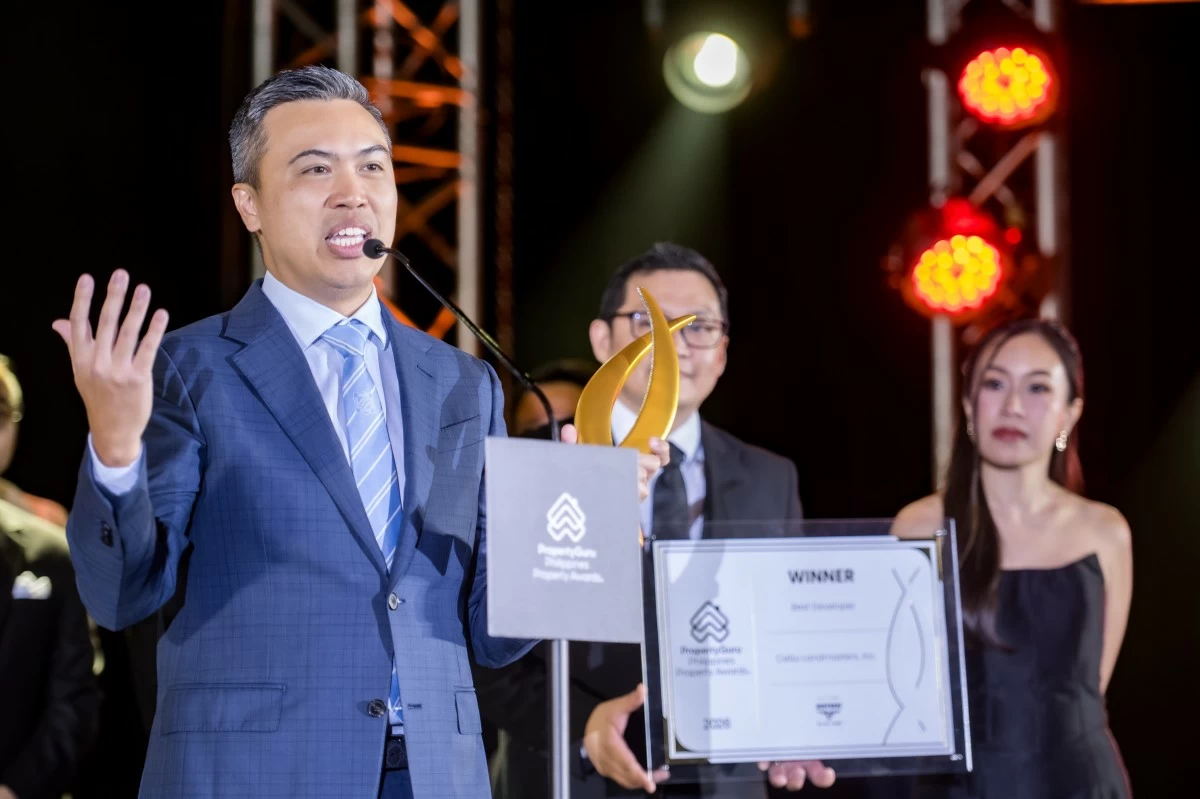 Jose Franco B. Soberano, president and CEO of Cebu Landmasters, Inc., delivers his acceptance speech as the company takes home the Best Developer of the Year award at the PropertyGuru Philippines Property Awards 2026, celebrating CLI’s legacy of excellence, service, and purpose. (Photo: PropertyGuru)