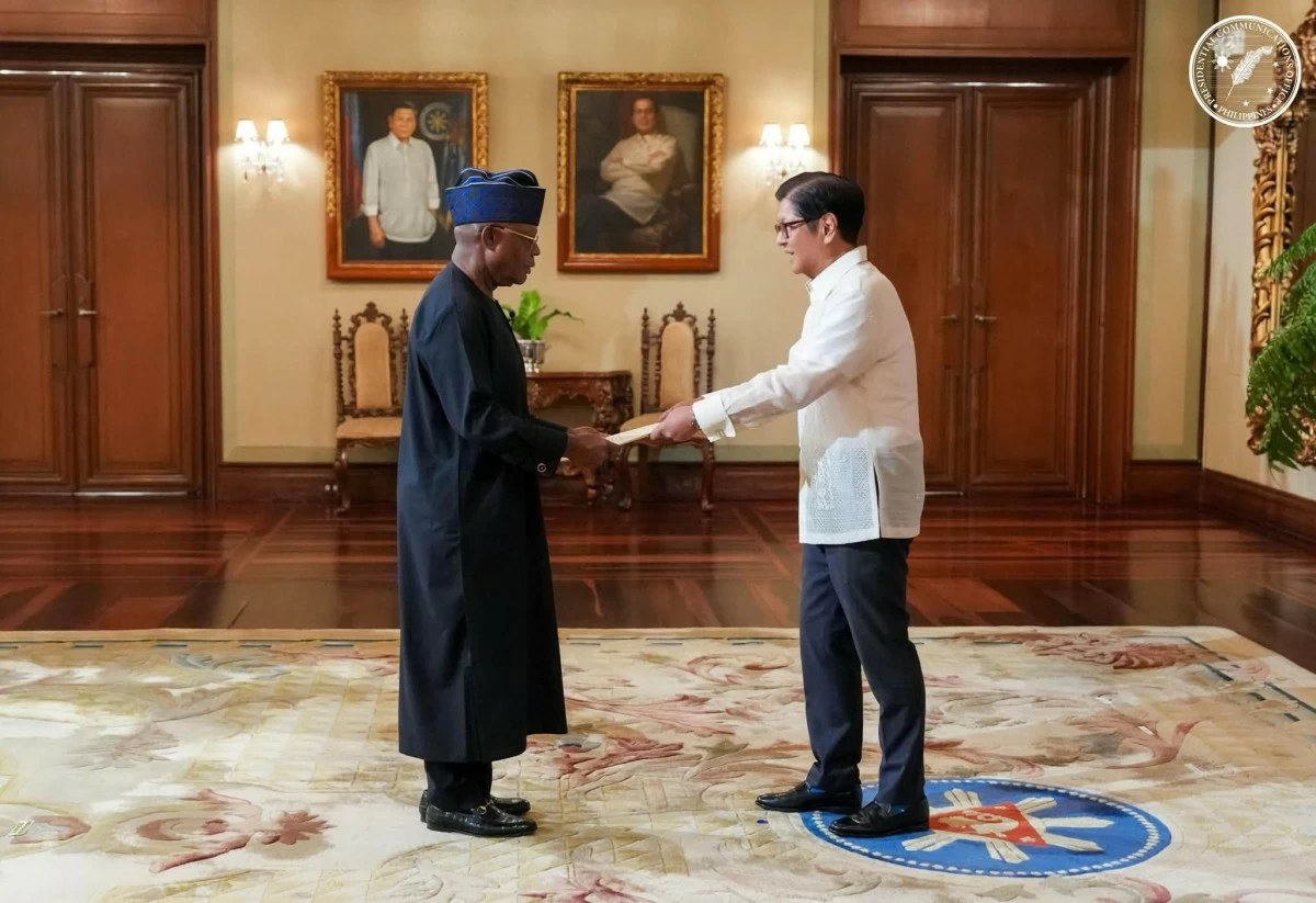 President Ferdinand R. Marcos Jr. receives the credentials of Ibok-Ete Ekwe Ibas as Ambassador-designate of the Federal Republic of Nigeria to the Philippines at Malacañan Palace on Sept. 1, 2026. (PCO)