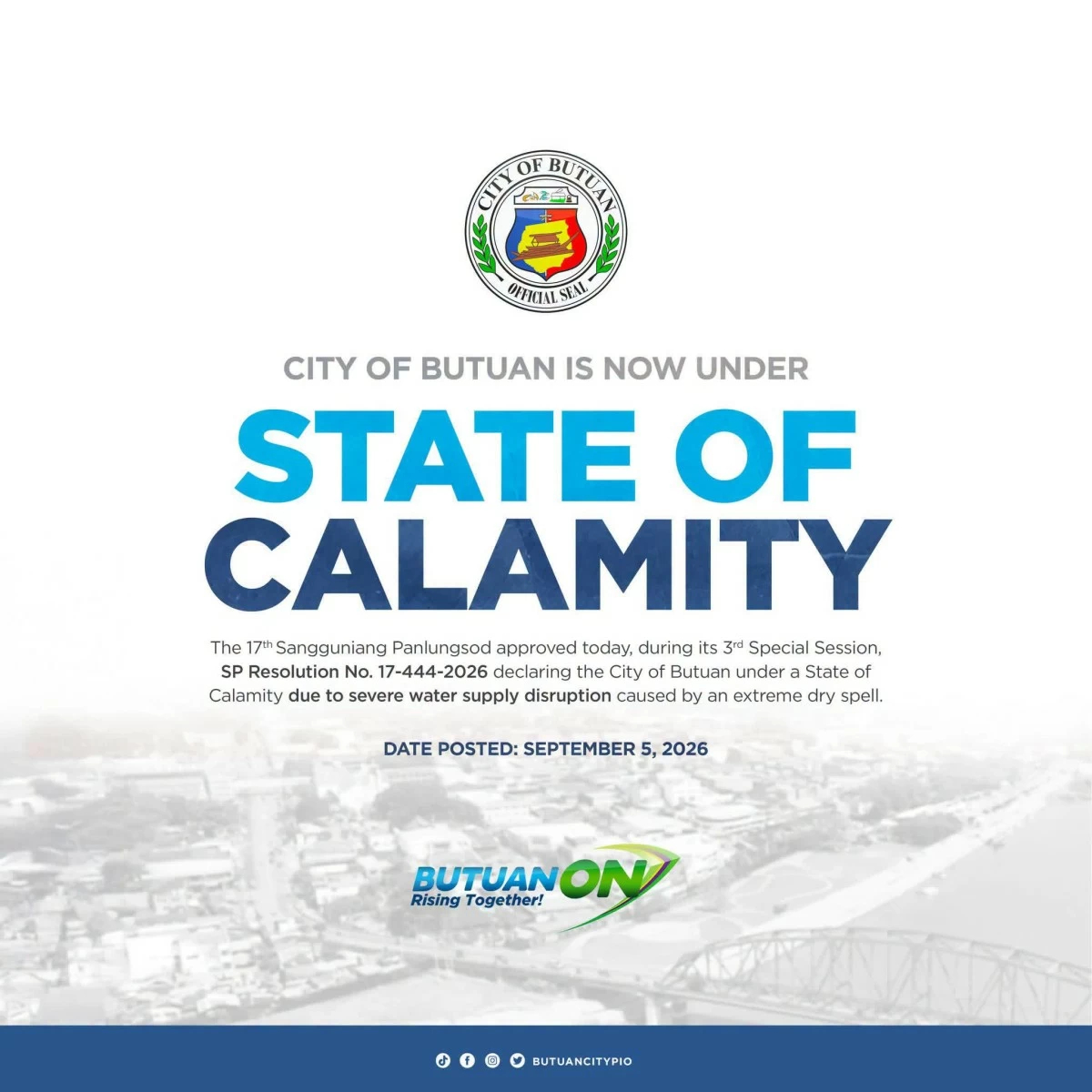 Butuan City declared under state of calamity due to water crisis