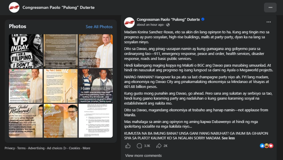 Abgeordneter Paolo Duterte lobt Davao Fortschritte der Stadt