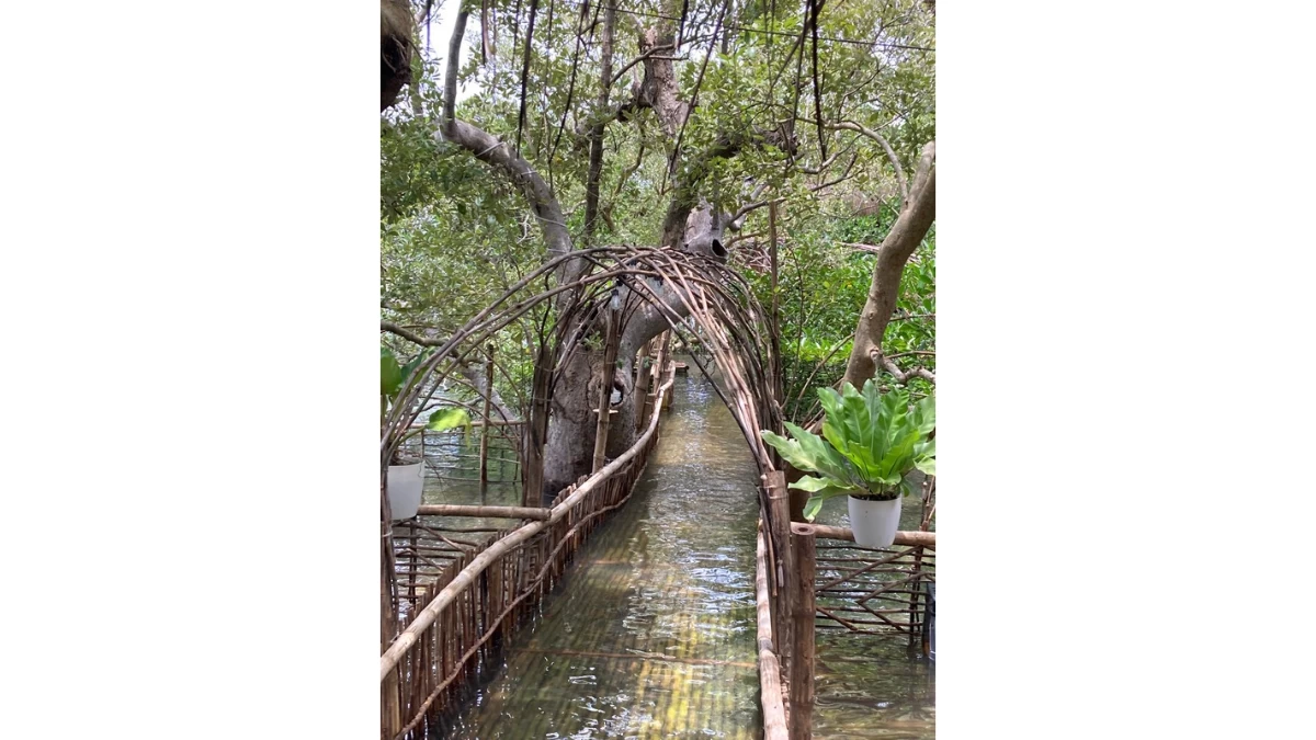 This unnamed resort, soon to open to the public, has a pathway where the water rises when the tide is high