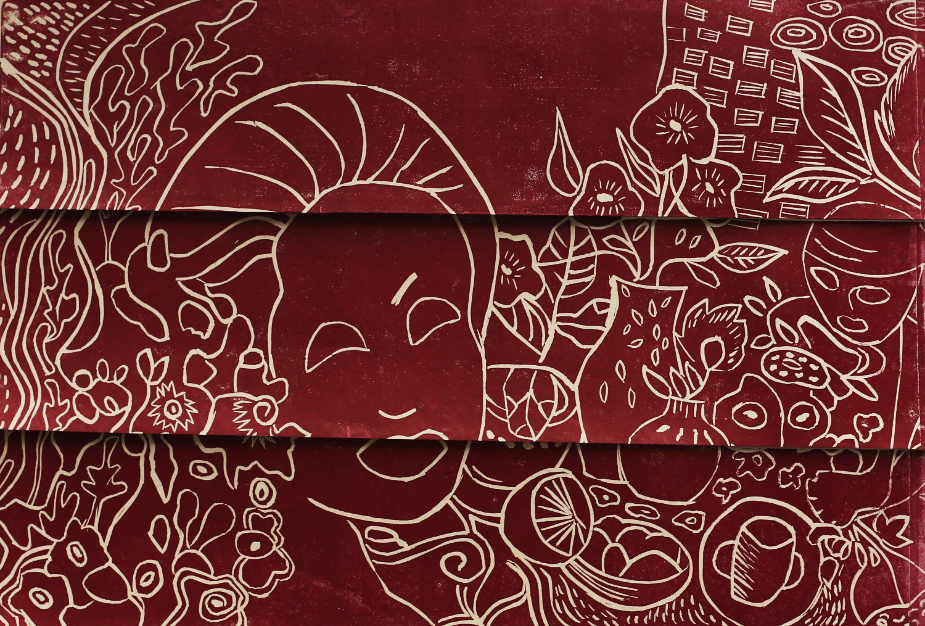 4 Girl on Red. Rubber Cut, Ink on Paper.jpg