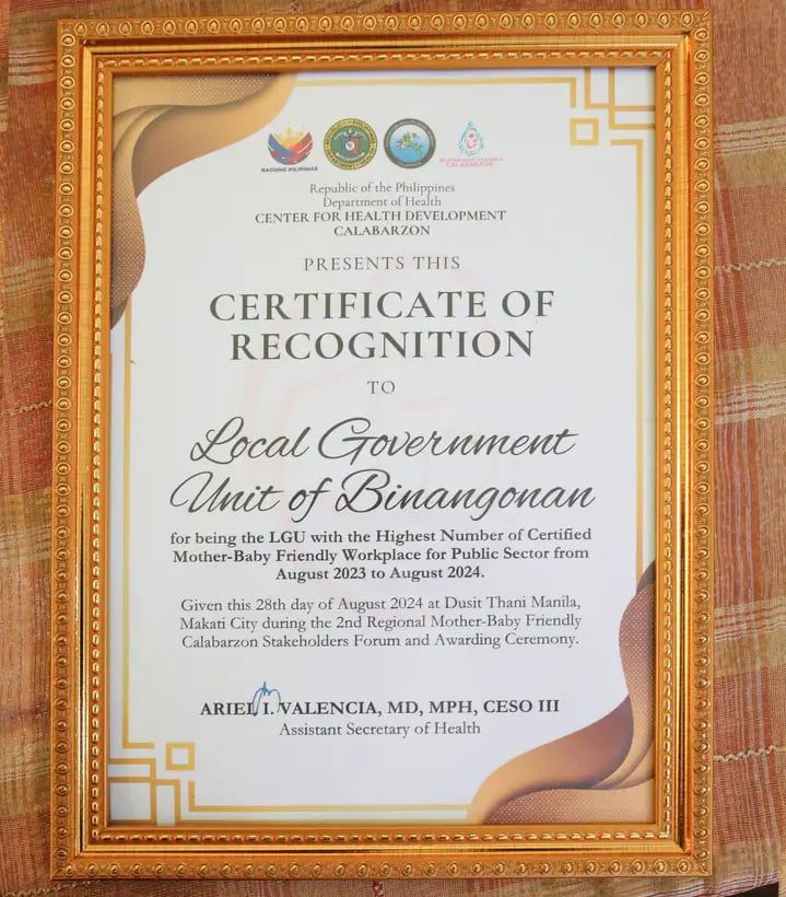 Binangonan Breast Feeding Award Cert.jfif