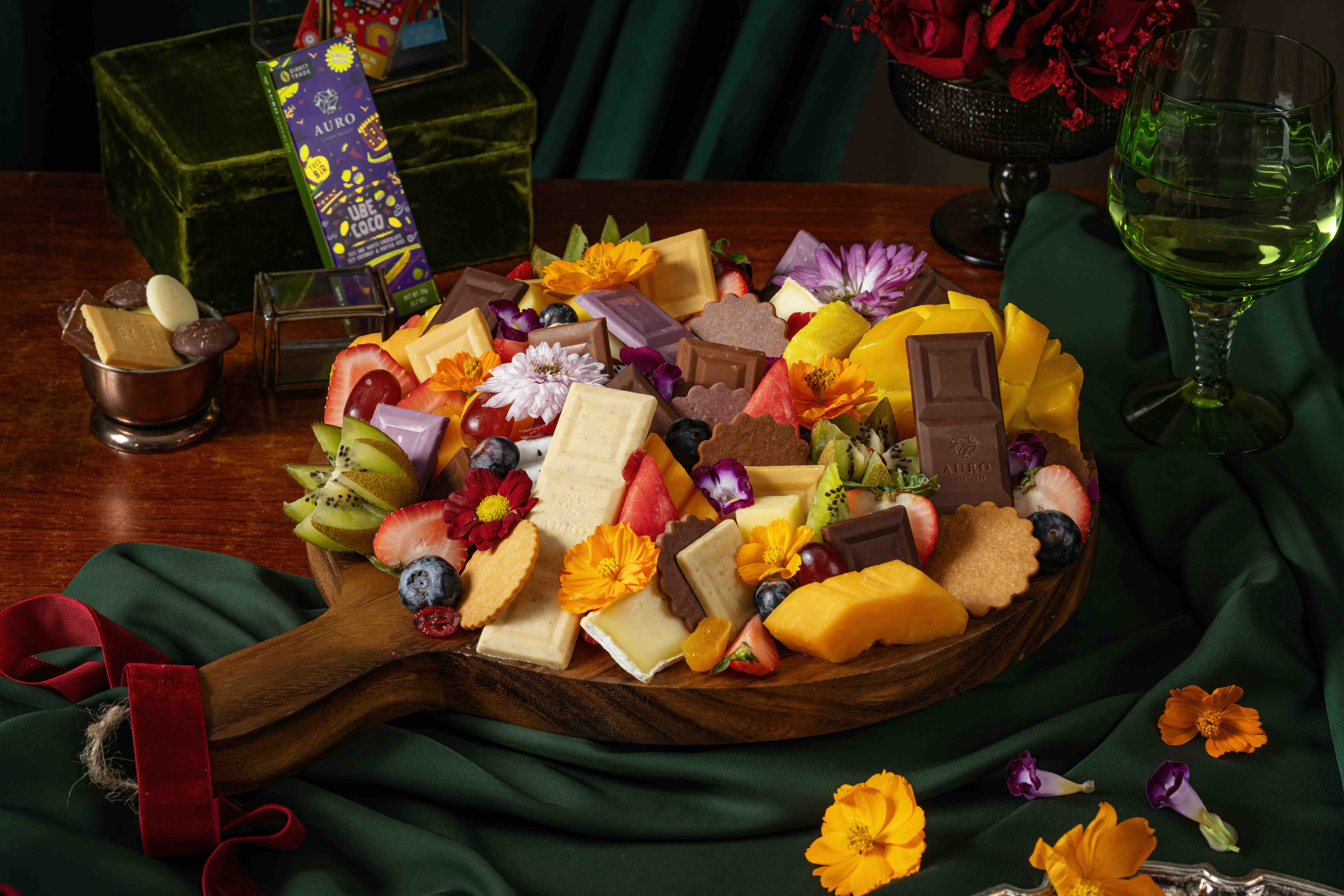 CHOCOLATE, fruits, and charcuterie board provides a more interactive experience, featuring Auro’s chocolates paired with fresh fruits and a selection of artisanal meats.jpeg