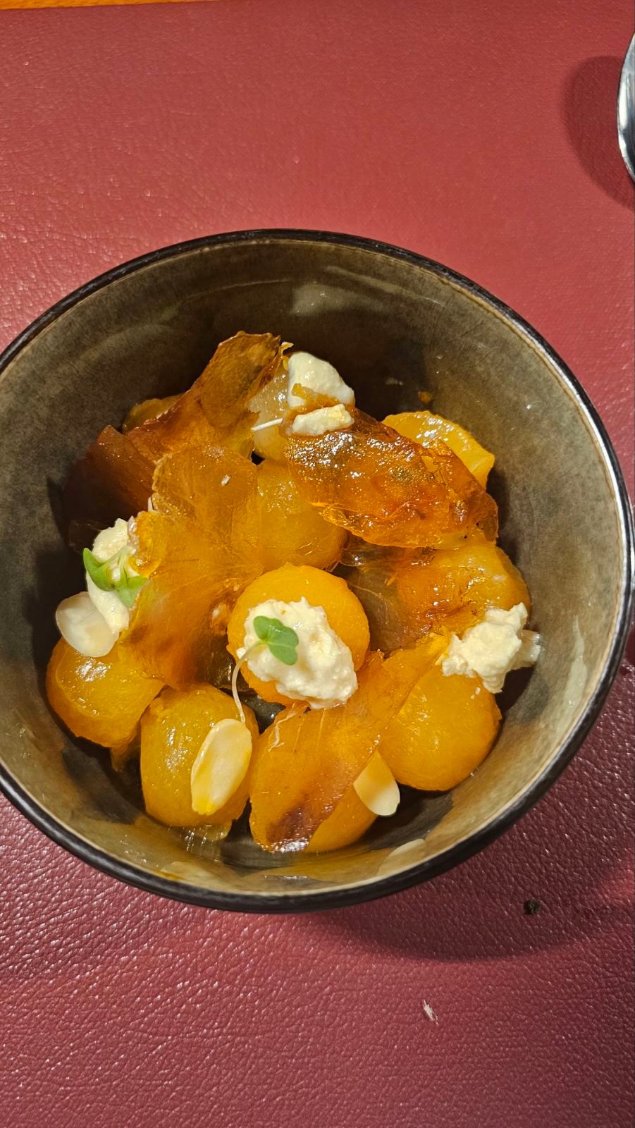 JAMÓN Talakitok, compressed melon, stracciatella, almond.jpeg