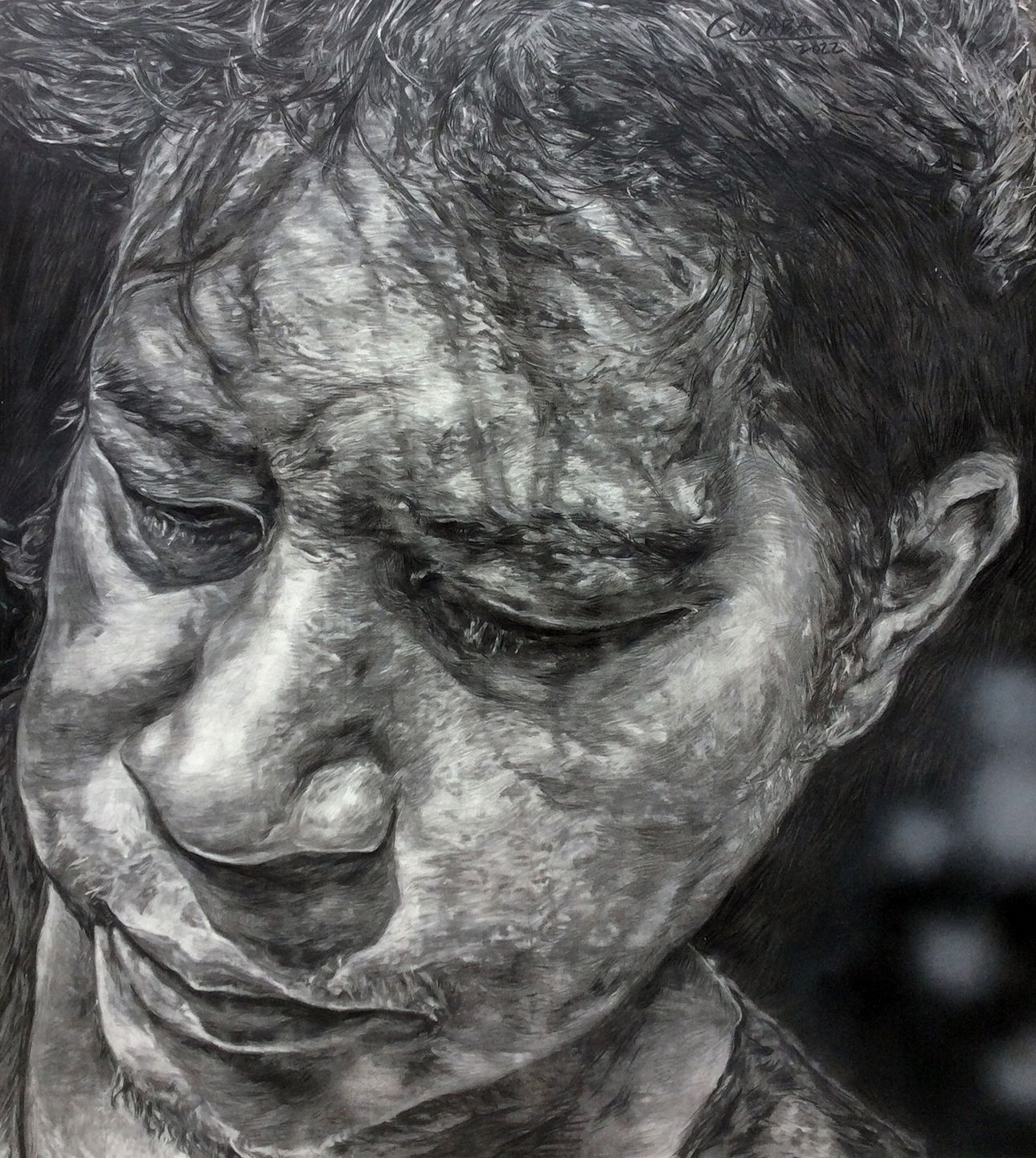 MELVIN CULABA. Portrait of a Mid-Career Social Realist Artist, charcoal on synthetic canvas, 66x59 inches, 2022.JPG