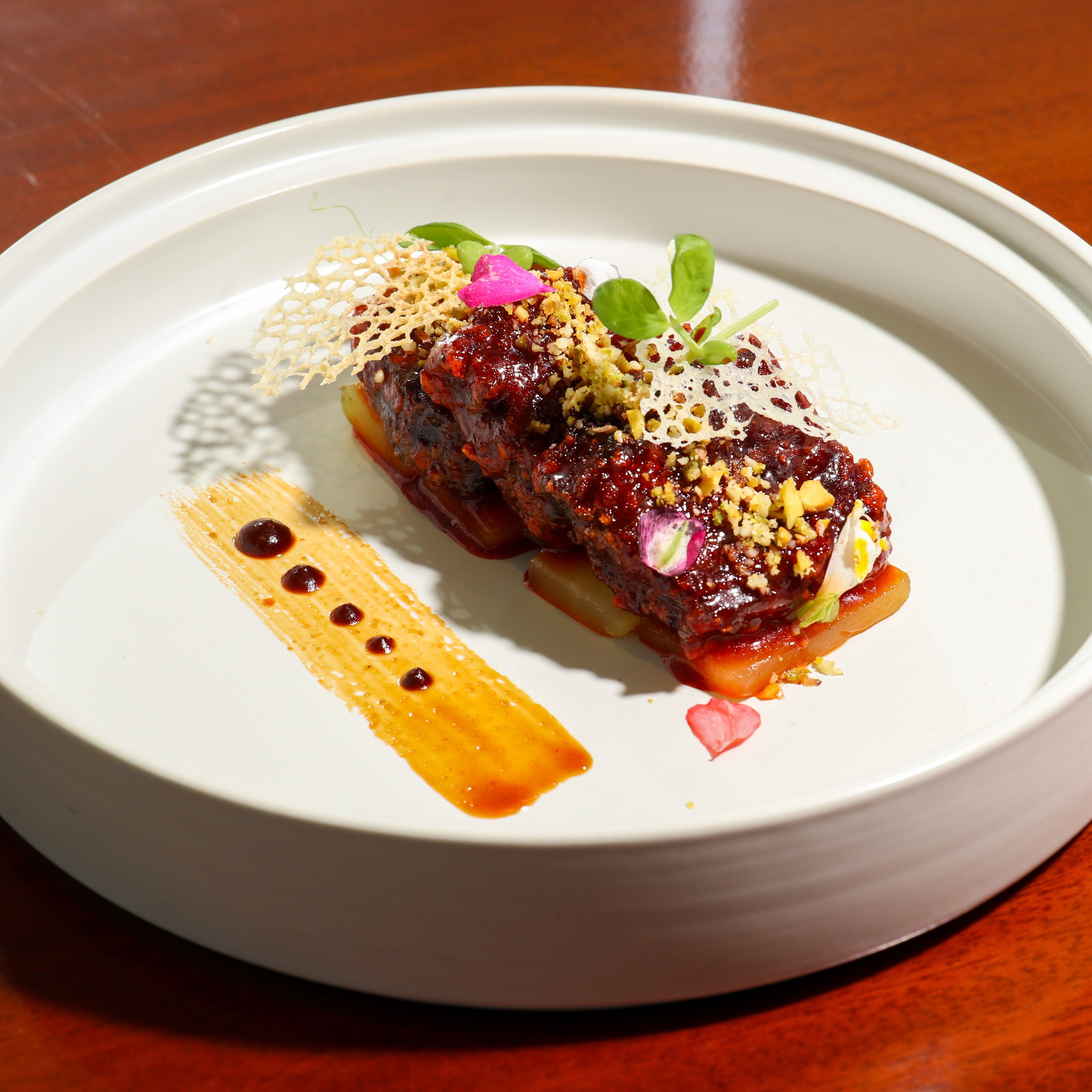 Wasabi beef cheek wagyu pistachio, green bamboo shoot.jpg
