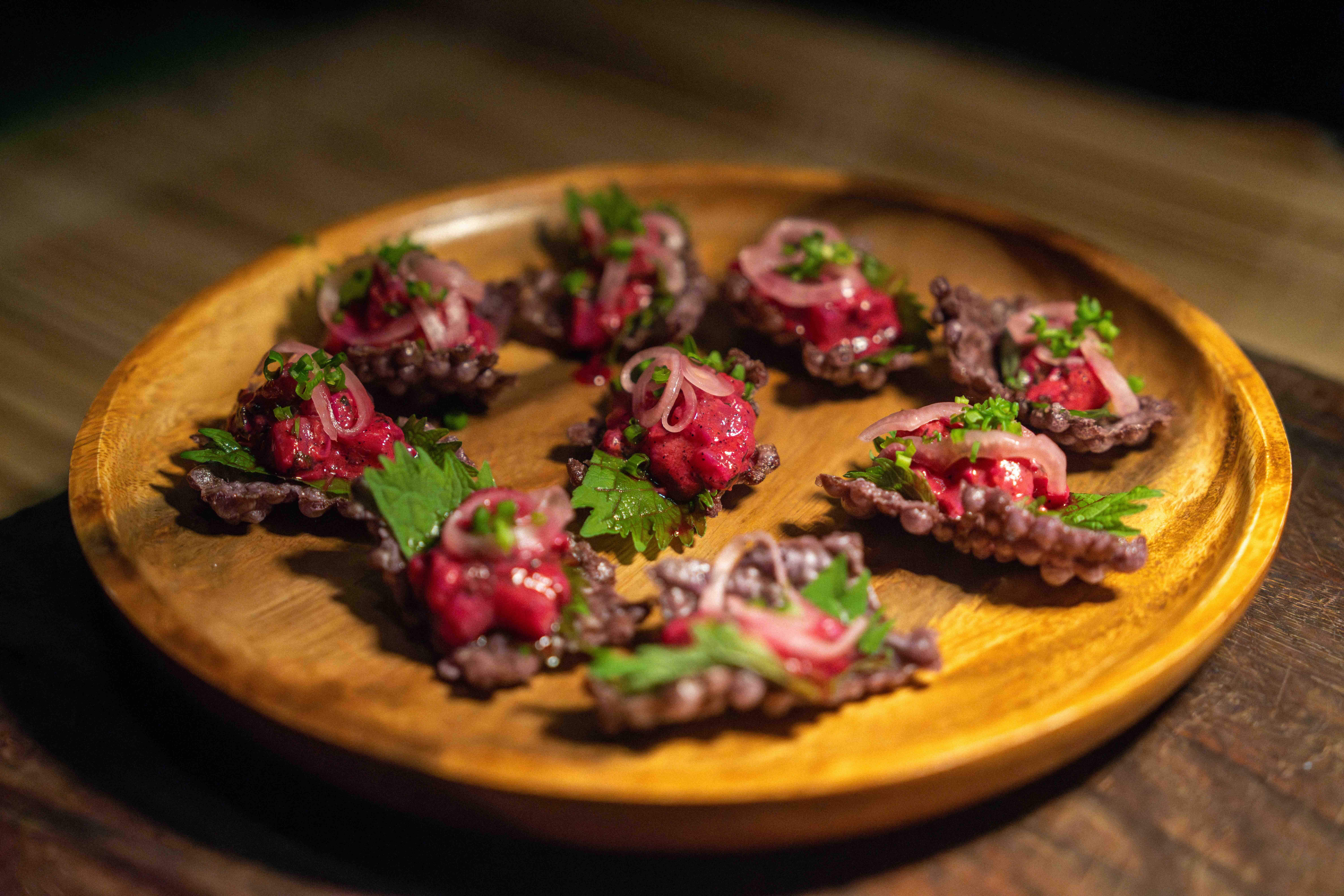 YELLOWTAIL SCAD Served with ube tapioca and dragonfruit aguachile .jpeg