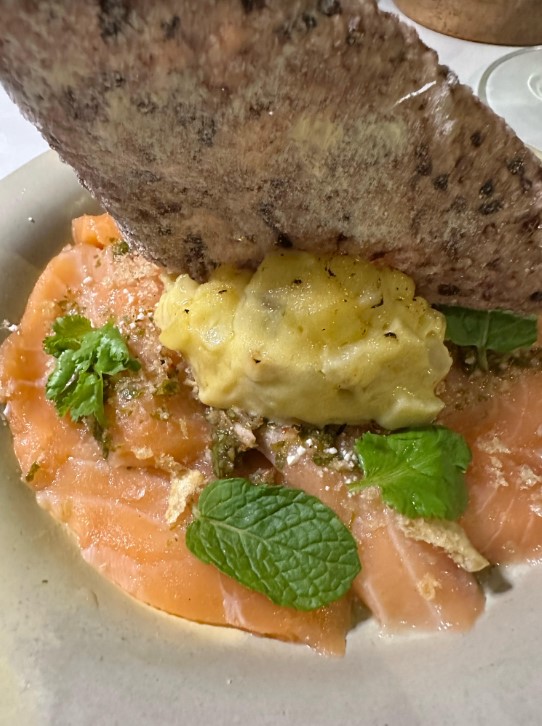  Salmon Laarb Kinilaw, Chicharon, Rice Cracker