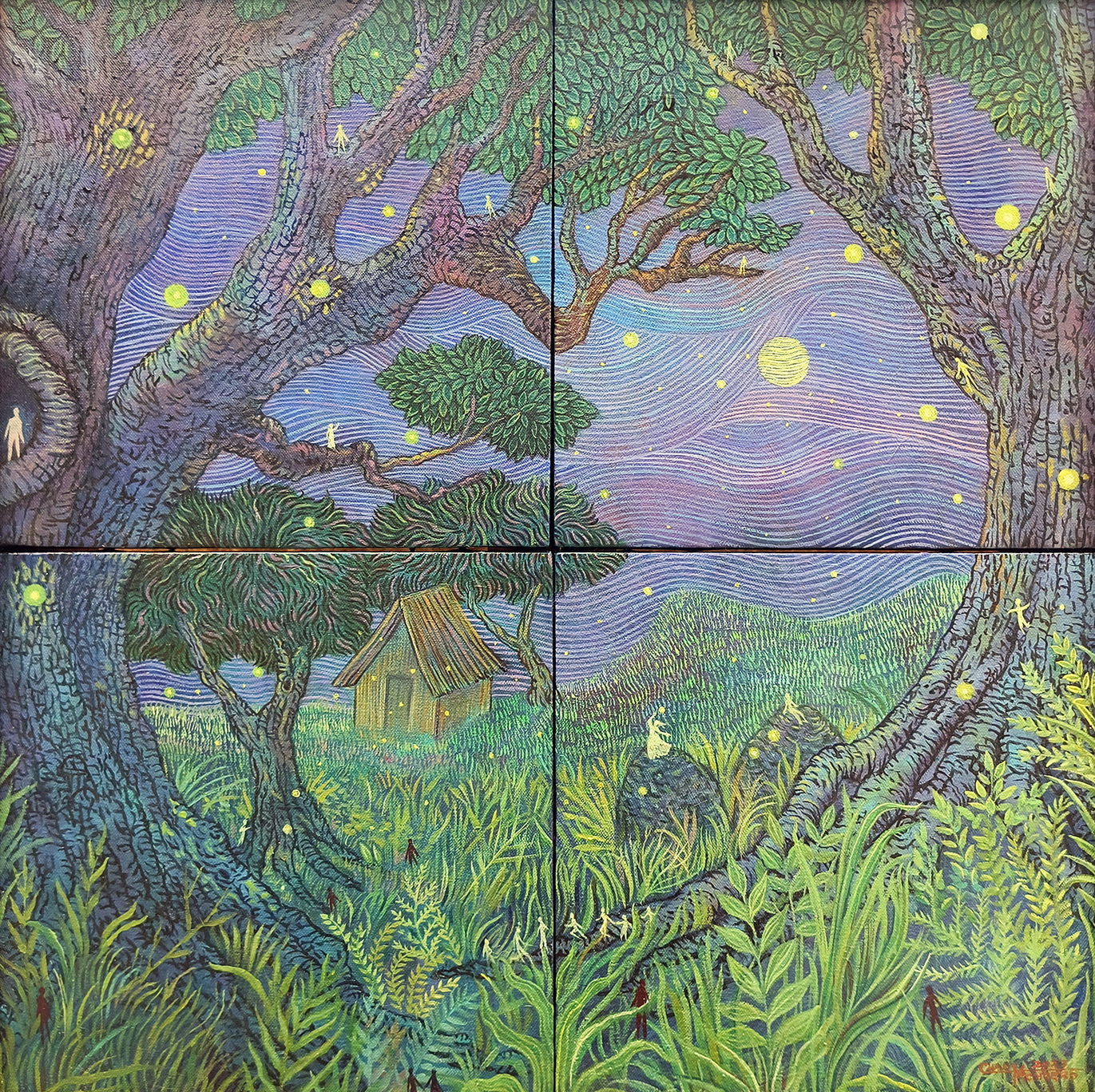 BANGGI (Night), Oil on canvas, (4 pieces) 26x26 inches, 2023.jpg